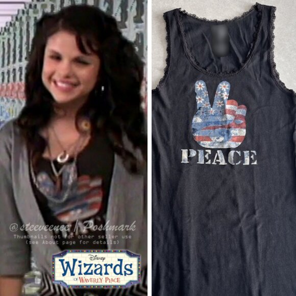 American Flag Peace Sign Lace Trim Tank ASO Alex Russo - Picture 1 of 6